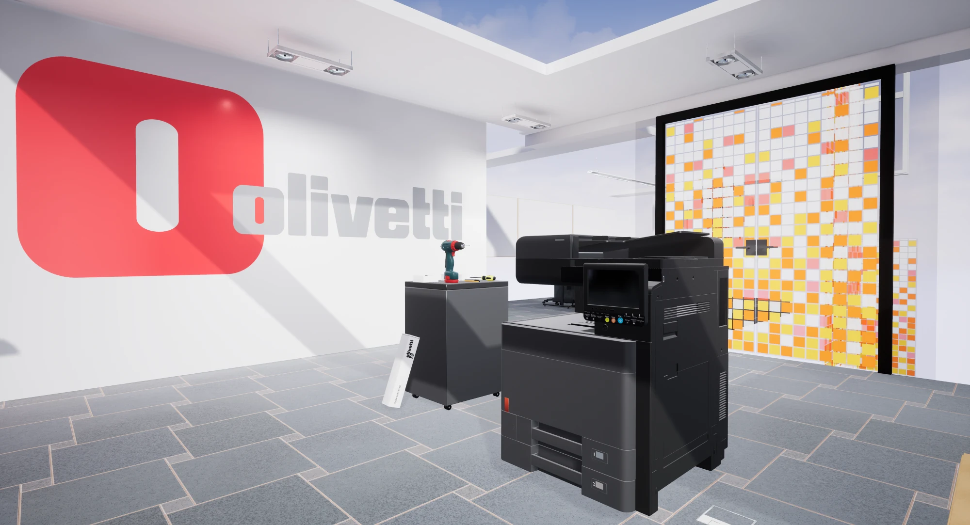 Simulatore Olivetti con una stampante multifunzione in ambiente virtuale