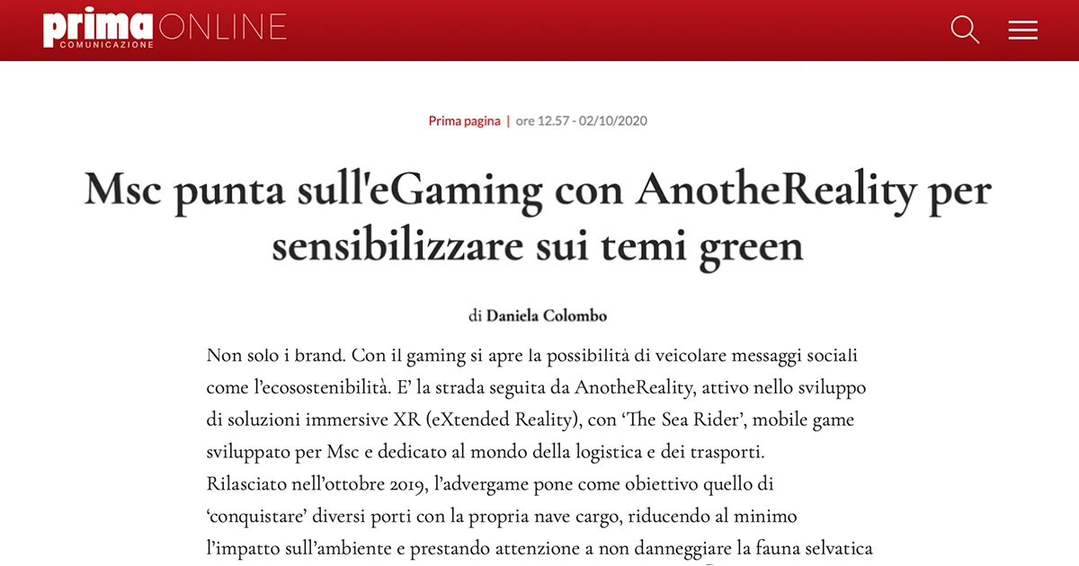 The Sea Rider: l'advergame per raccontare la sostenibilità — immagine del progetto
